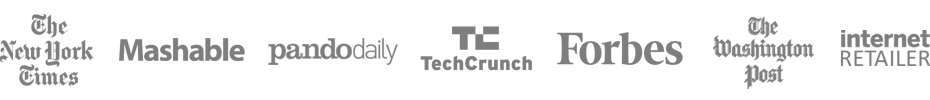 The New York Times, Mashable, PandoDaily, TechCrunch, Forbes, The Washington Post, Internet Retailer