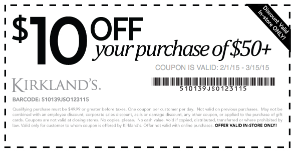 Kirklands Coupon Code: $10 Off $50 or more purchase