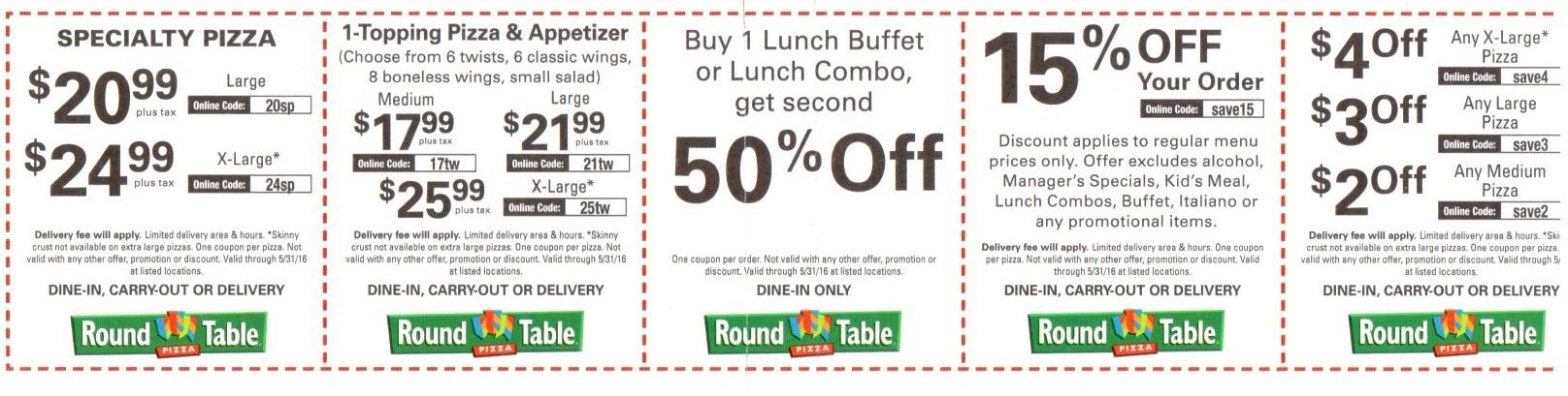 New Round Table Pizza April May 2016 Coupons BuyVia