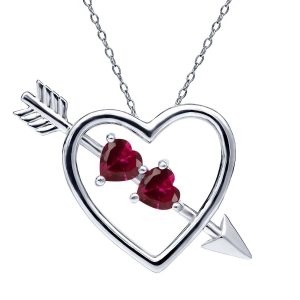 1.20 Ct Heart Shape Red Created Ruby 925 Sterling Silver Heart and Arrow Pendant