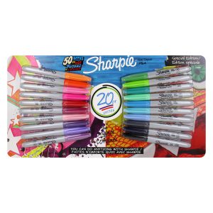 Sharpie Permanent Markers, Fine Point, Assorted Colors, Pack of 20