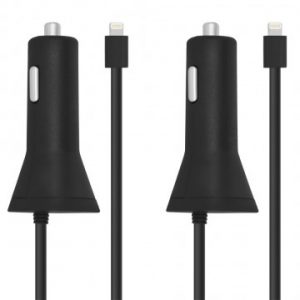 MFi Certified Lightning Car Charger w/Cable - iPad, iPhone. 2 Pack
