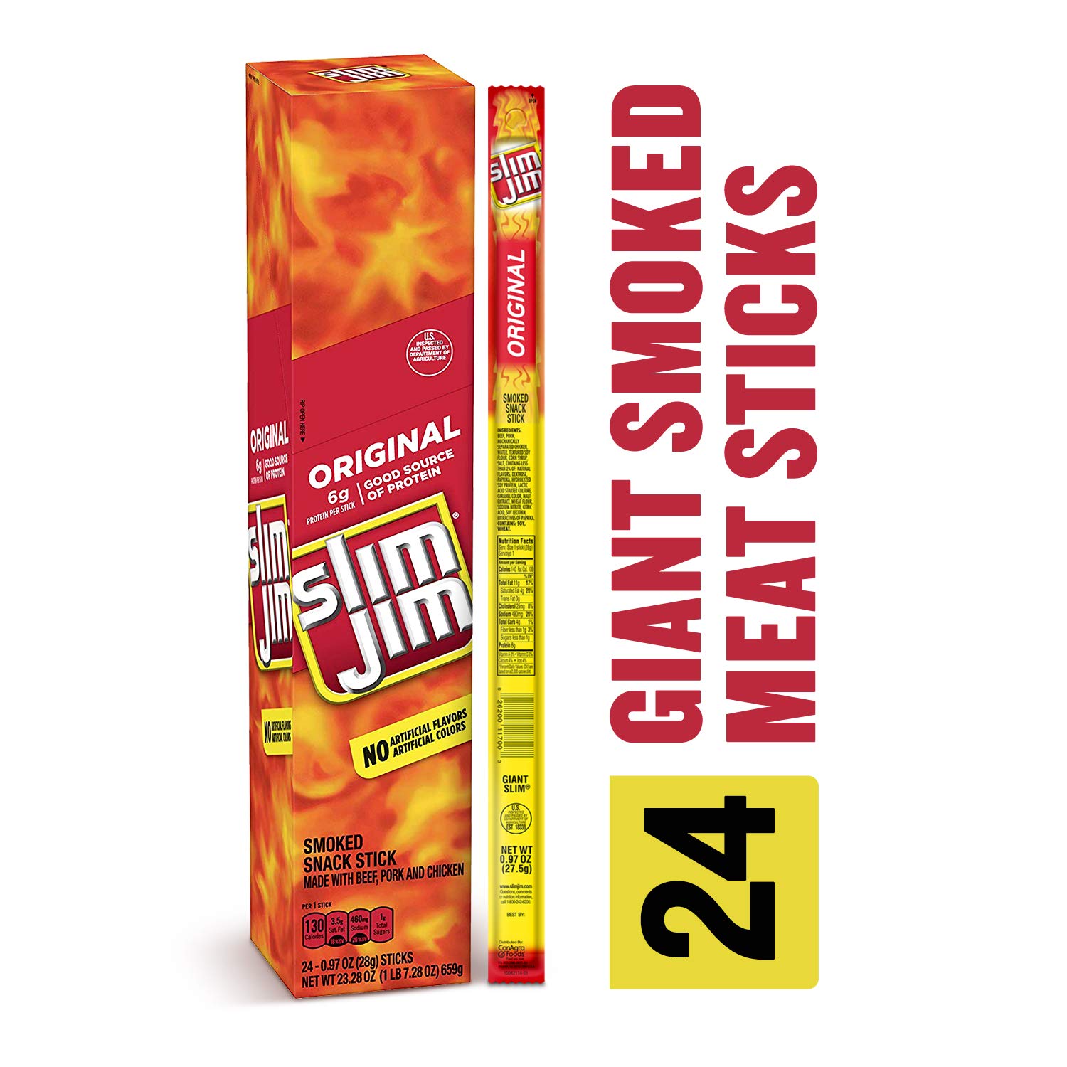 Slim Jim Giant Smoked Meat Stick, Original Flavor, .97 Oz. 24Co
