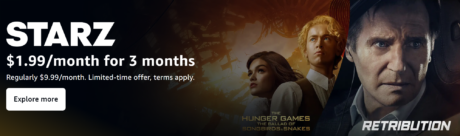 picture of Starz, Crunchyroll, $0.99/month Prime