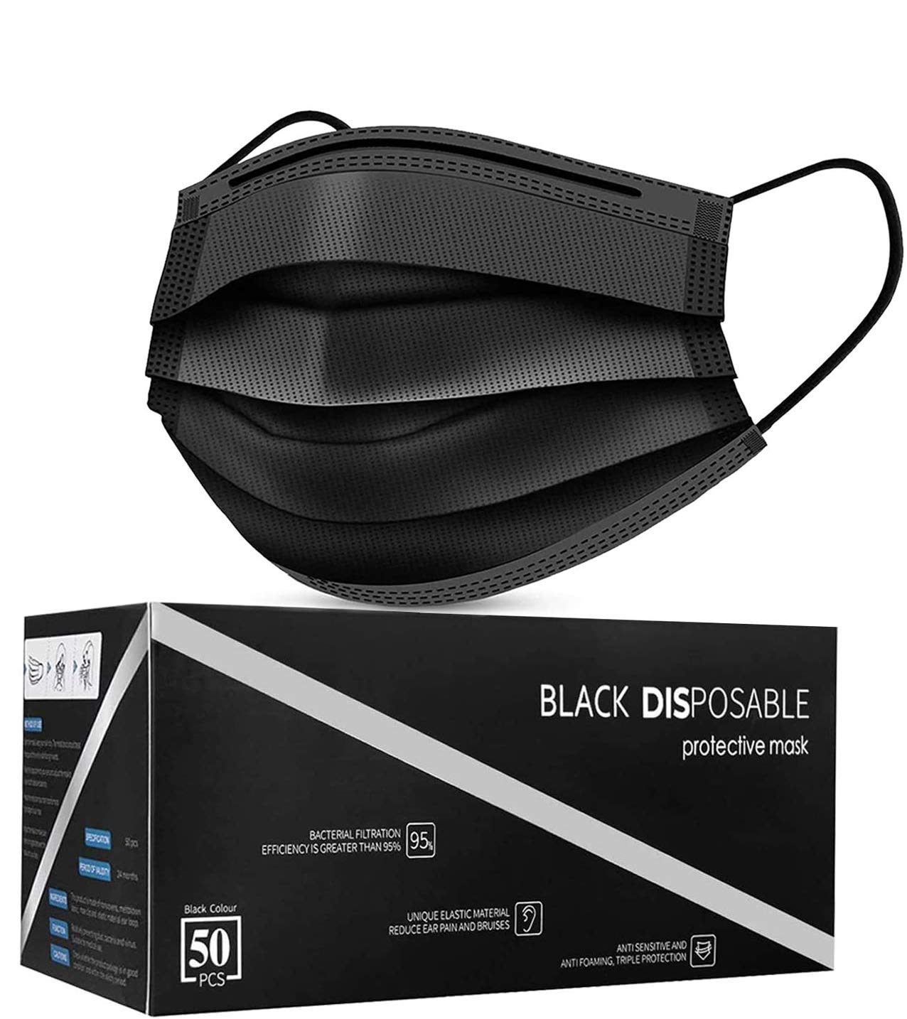 Disposable Face Masks, Pack of 100 Black Face Masks 6.99