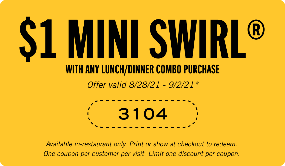 Hardees Coupon Code: $1 Mini swirl with any lunch/dinner combo pur