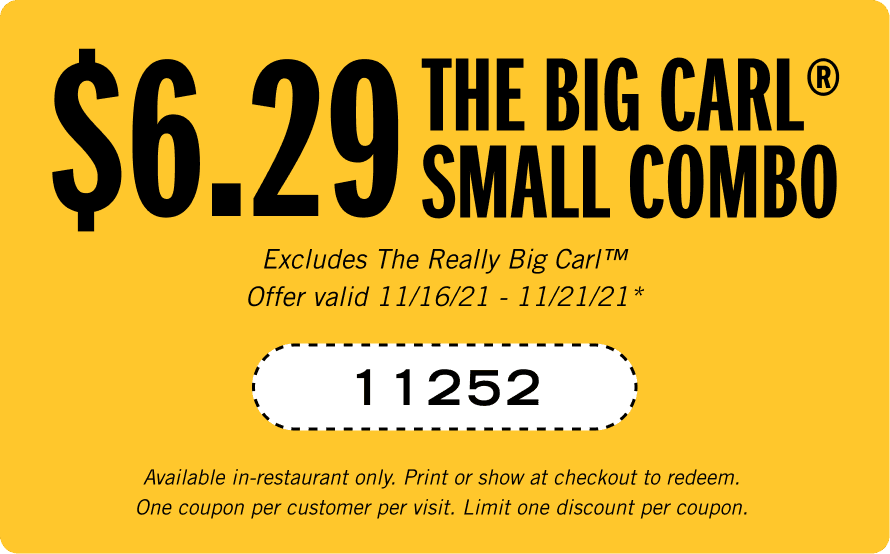 Carls Jr. Coupon Code Get a Big Carl Small Combo for 6.29 with cod