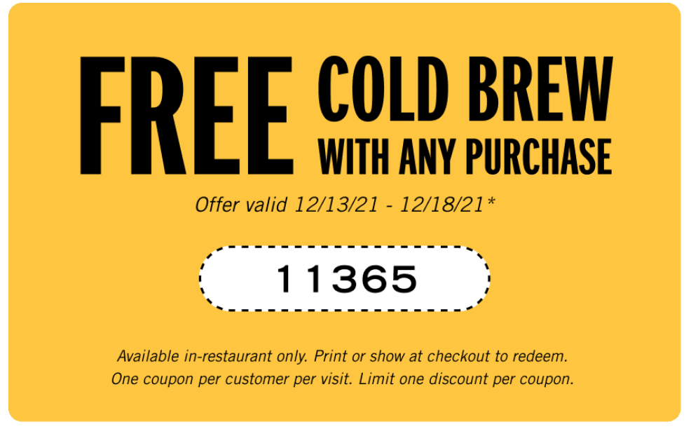 Carls Jr. Coupon Code Free Cold Brew with any purchase using Code