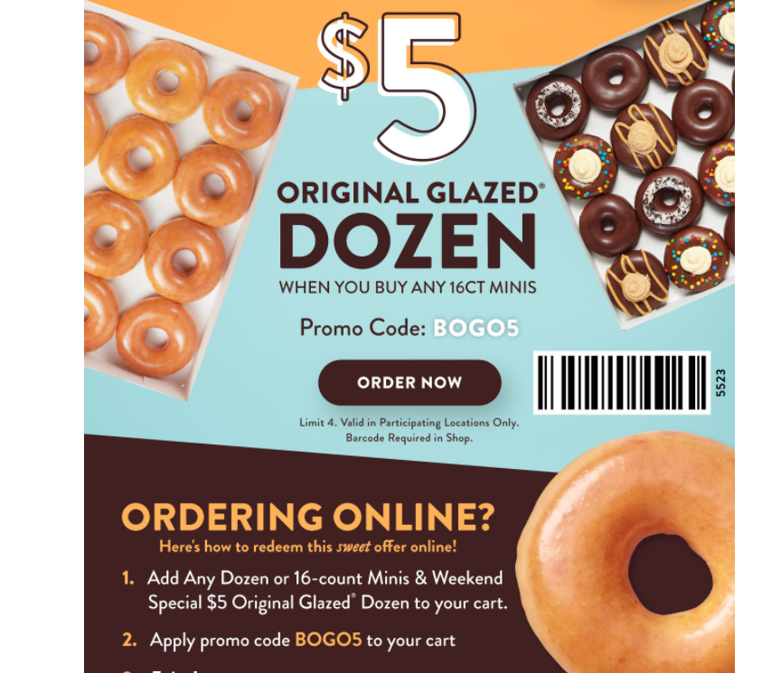 Krispy Kreme Coupon Code 5 original glazed dozen when you buy any 16c