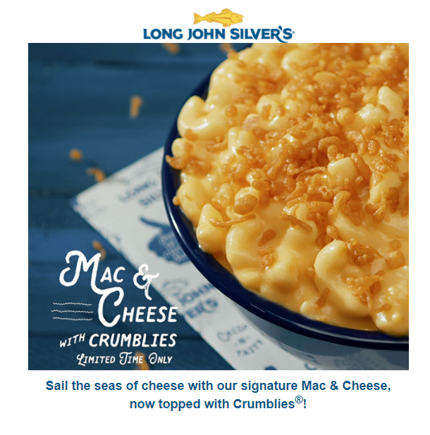 Long John Silver's Coupon Code Get Mac and Cheese with Crumblies for a