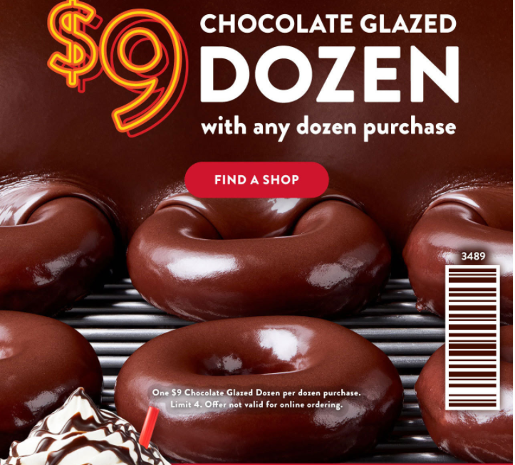 Krispy Kreme Coupon Code 9.99 Chocolate Glazed Dozen with any dozen p