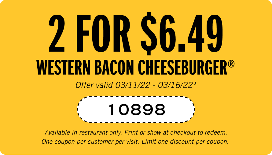 Carls Jr. Coupon Code 2 for 6.49 Single Western Bacon Cheeseburger
