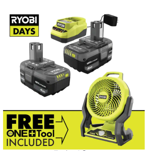 Ryobi 18-Volt ONE+ Cordless Lithium-Ion Battery 2pk and Free Tool