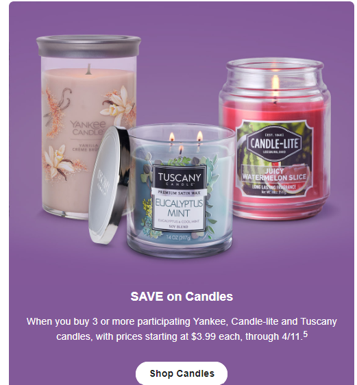 Kroger Coupon Code SAVE on Candles When you buy 3 or more parti
