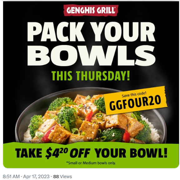 Genghis Grill Coupon Code Take 4.20 Off any Small or Medium Bowls only