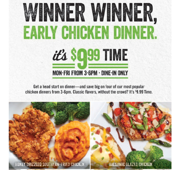 OCharleys Coupon Code Early Chicken Dinner 9 99 Monday Thru Frida