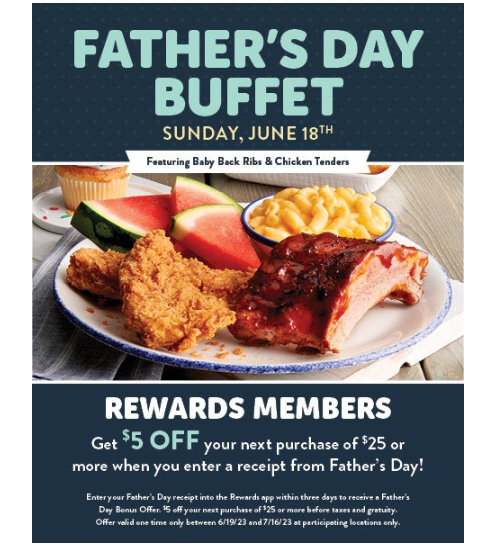 Golden Corral Coupon Code: Father's Day Buffet Sunday June 18th Gold