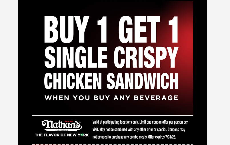 Nathan's Famous Restaurants Coupon Code Buy 1 Get 1 Single Crispy