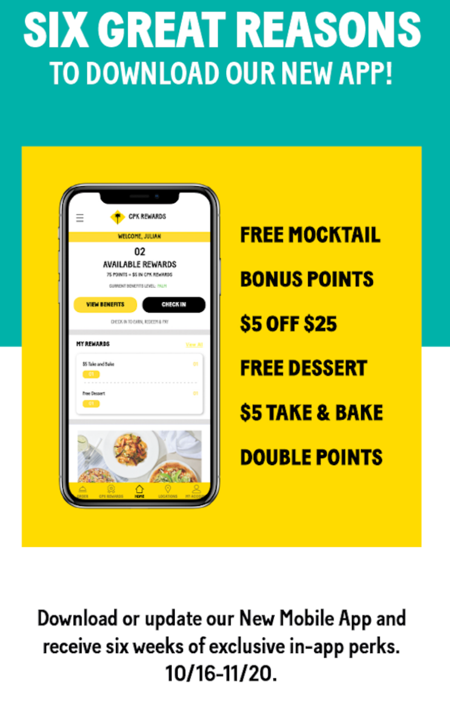 California Pizza Kitchen Coupon Code 6 special deals in the California