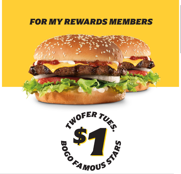 Carls Jr. Coupon Code Twofer Tues. 1 Bogo Famous Stars Rewards me