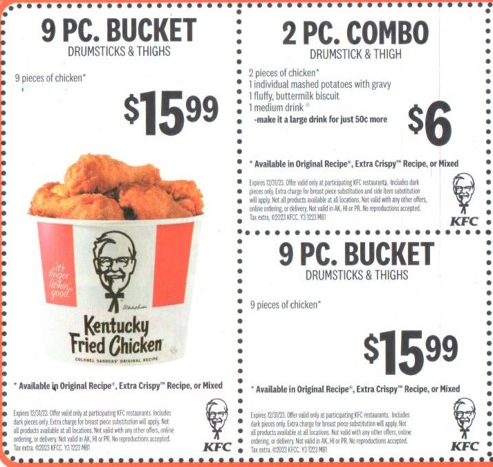 KFC Coupon Code 9 Pc Bucket Drumsticks & Thights. At parti