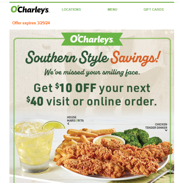 OCharleys Coupon - Free Slice of Appie Pie with any purchase $25 or more for O'Club members (free to join)
Dine in only
Code BD8LFZE
At participating locations.