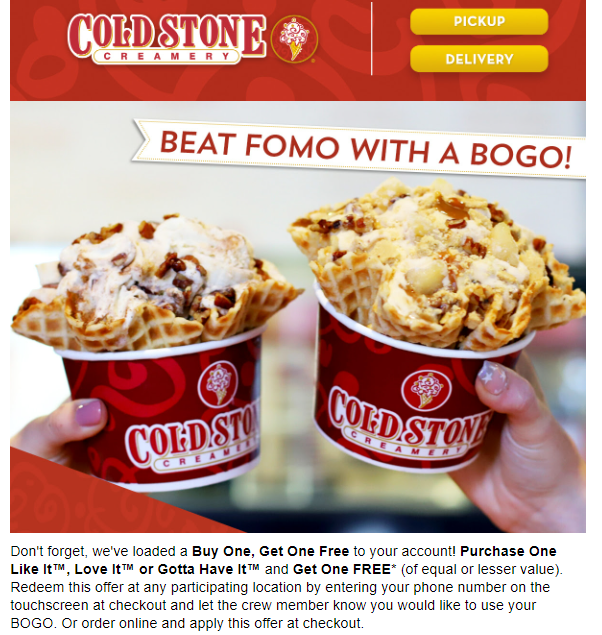 30% off - cold stone creamery coupon & promo code... Cold Stone Creamery Coupon Code: Buy One, Get One Free to your account ...