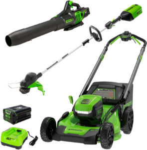 Greenworks Lawn Mover, String Trimmer, Leaf Blower Combo Sale