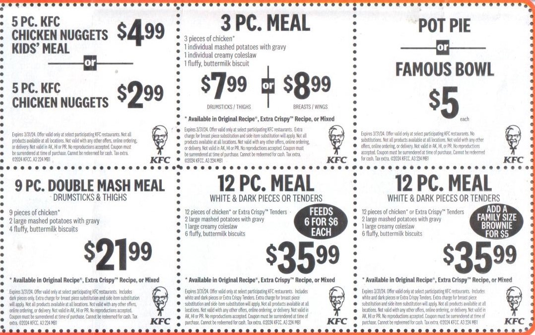 KFC Coupon Code: 9 PC Double Mash meal Drumsticks &amp; Thighs $21