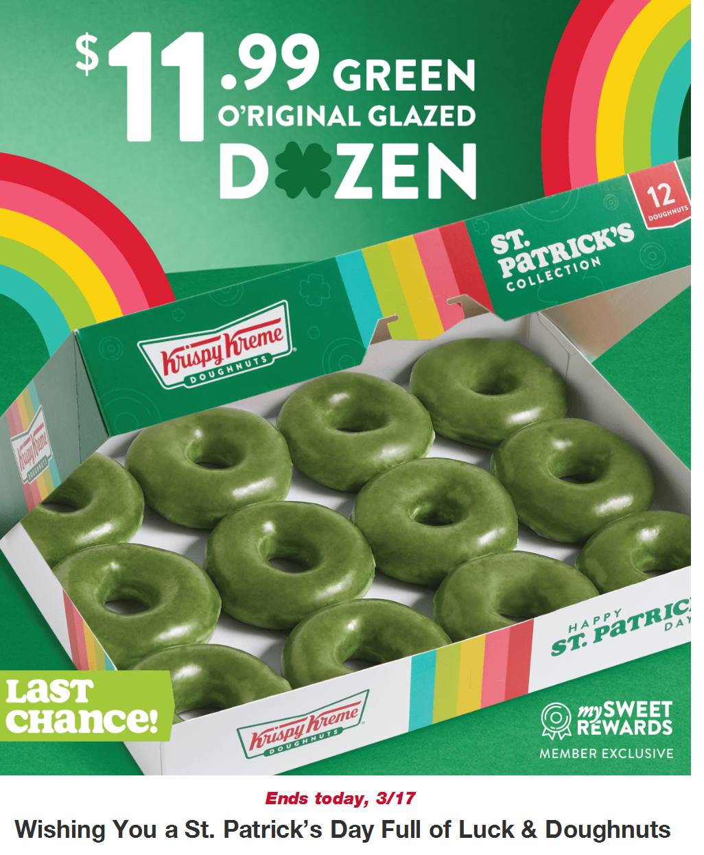 Krispy Kreme Coupon Code: New St Patrick Day collect of donuts $11.99 f