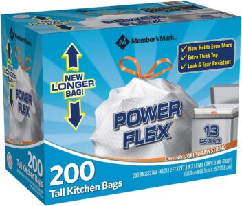 Member's Mark Power Flex Tall Kitchen Drawstring Bags, 200 Count Sale