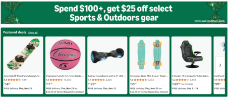 picture of Amazon Spend $100+, get $25off select Sports