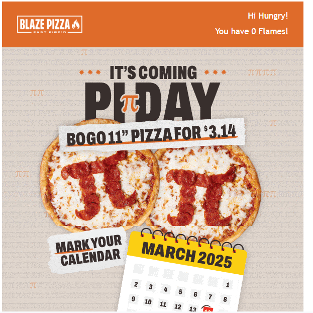 Blaze Pizza Coupon - PI Day 
Bogo 11