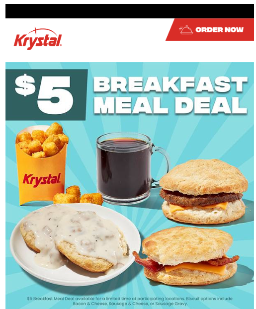 Krystal Coupon - Krystal $5 Breakfast Meal Deal

At participating locations.