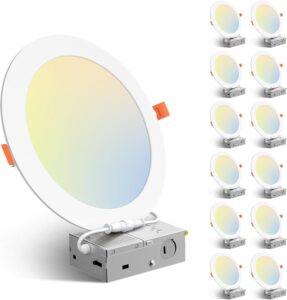 Amico 12 Pack 8 Inch 5CCT Ultra-Thin LED Recessed Ceiling Light with Junction Box Sale