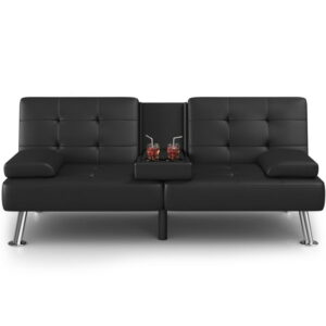 Homall Futon Faux Leather Couch With Cup Holders Sale