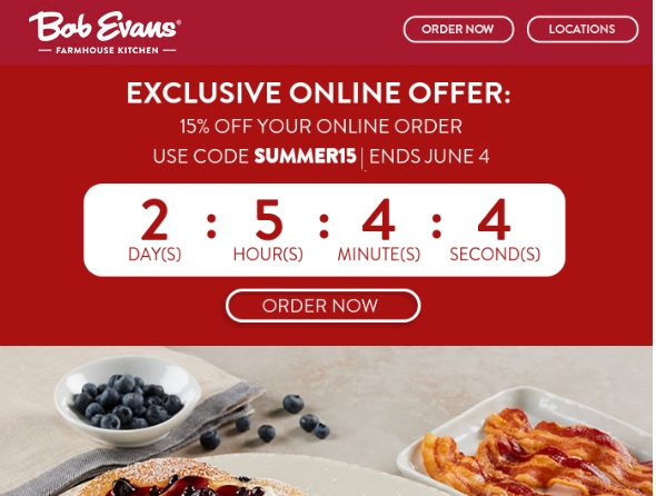 Bob Evans Coupon - Exclusive offer: 15% off your online order use code: SUMMER15