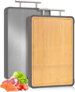 Cutting Boards for Kitchen - Food Grade Double Sided Pure Titanium& Bamboo Chopping Board