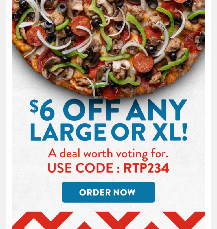 Round Table Pizza Coupon - $6 off any large or XL! Use code: RTP234