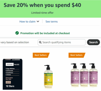 Save 20% when you spend $40 on select Health, Beauty, Home