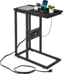 VECELO C-Shaped End Side Table with Charging Station & 2 USB Ports and Outlets