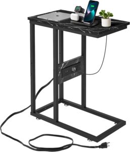 VECELO C-Shaped End Side Table with Charging Station & 2 USB Ports and Outlets
