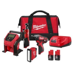 Milwaukee M12 Combo Kit (4-Tool) with 2 Batteries, Charger, Tool Bag