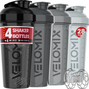 VELOMIX -4 Pack- 28 oz Protein Shaker Bottles for Protein Mixes Sale