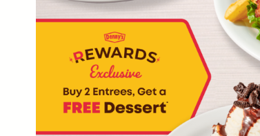 Dennys Coupon - Buy 2 Entrees, Get a Free Dessert 
Only for Denny's Rewards Members (free to join)

At participating locations.
