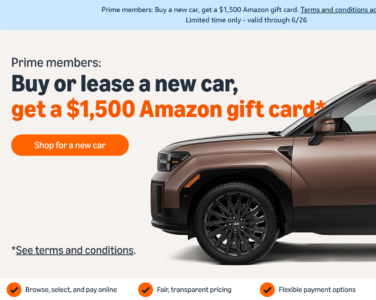 Buy or lease a new car, get a $1,500 Amazon gift card