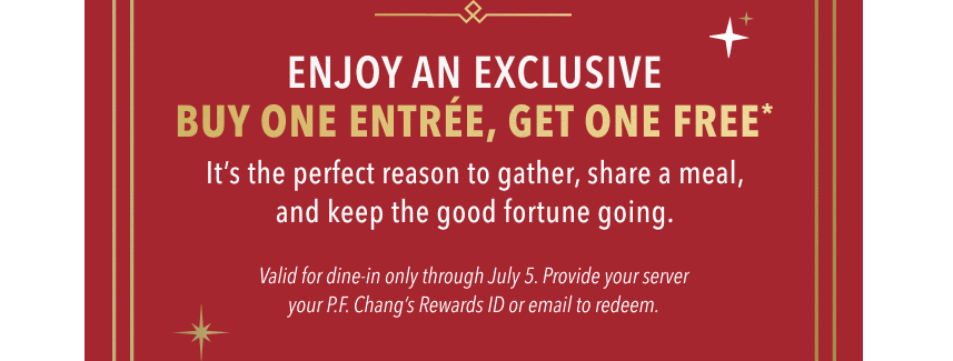 PF Changs Coupon - Buy One Entrée, Get One Free
Dine-in only, through July 5th
Must be a PF Chang's Rewards member (free to join)
At participating locations.