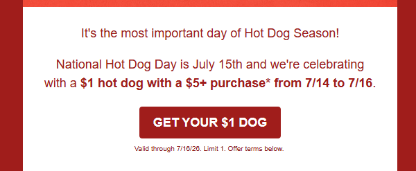 Portillo's Coupon - Hot dog for just $1 with any $5 purchase.
Must be a Rewards Member (free to join)
Log in to see the deal already on the accounts
At participating locations.