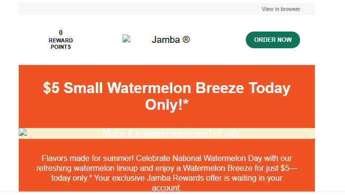 Jamba Juice Coupon - $5 Small Watermelon Breeze Today Only
At participating locations.