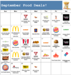 September 2026 Fast Food Deal Calendar